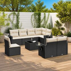 Garden Sofa Set 9 Piece Outdoor Furniture Black Poly Rattan Patio Sectional