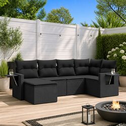 Garden Sofa Set 6 Piece Outdoor Furniture Black Poly Rattan Patio Seating
