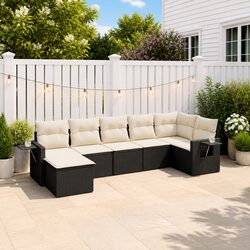 7 Piece Outdoor Garden Sofa Set with Storage Black Poly Rattan Patio Furniture