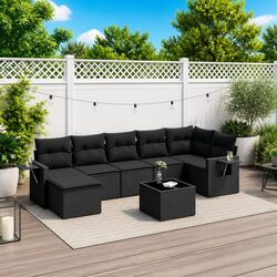 Garden Sofa Set 8 Piece Outdoor Patio Furniture Black Poly Rattan Modular with