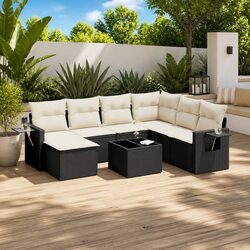 Garden Sofa Set 8 Piece Outdoor Furniture Black Poly Rattan Modular Patio