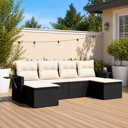 Garden Sofa Set 6 Piece Outdoor Furniture Black PE Rattan Patio Sectional with