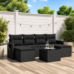 Garden Sofa Set 7 Piece Outdoor Furniture Poly Rattan Black Patio Seating with