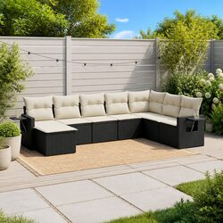 Garden Sofa Set 8 Piece Outdoor Patio Furniture Modular Black Poly Rattan with