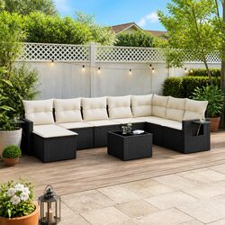 Garden Sofa Set 9 Piece Outdoor Furniture Patio Lounge Black Poly Rattan Modular