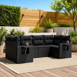 Garden Sofa Set 6 Piece Outdoor Furniture Patio Lounge Black Poly Rattan Modular