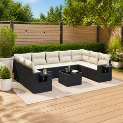 Garden Sofa Set 10 Piece Outdoor Furniture Black Poly Rattan Patio Lounge