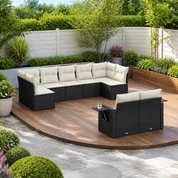 Garden Sofa Set 9 Piece Outdoor Furniture Black Poly Rattan Modular Patio Lounge