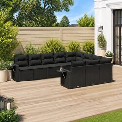 Garden Sofa Set 10 Piece Outdoor Furniture Patio Lounge Poly Rattan Black