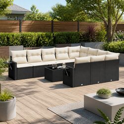 Garden Sofa Set 11 Piece Outdoor Furniture Modular Black Poly Rattan Patio