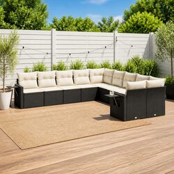 Garden Sofa Set 10 Piece Outdoor Furniture Patio Black Poly Rattan Modular