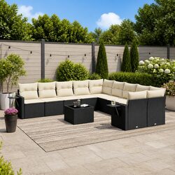 Garden Sofa Set 11 Piece Outdoor Furniture Patio Black Poly Rattan Modular
