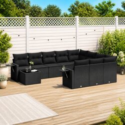 Garden Sofa Set 11 Piece Outdoor Furniture Patio Conversation Set Black Poly