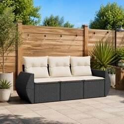 Garden Sofa Set 3 Piece Outdoor Furniture Black Poly Rattan Patio Seating with