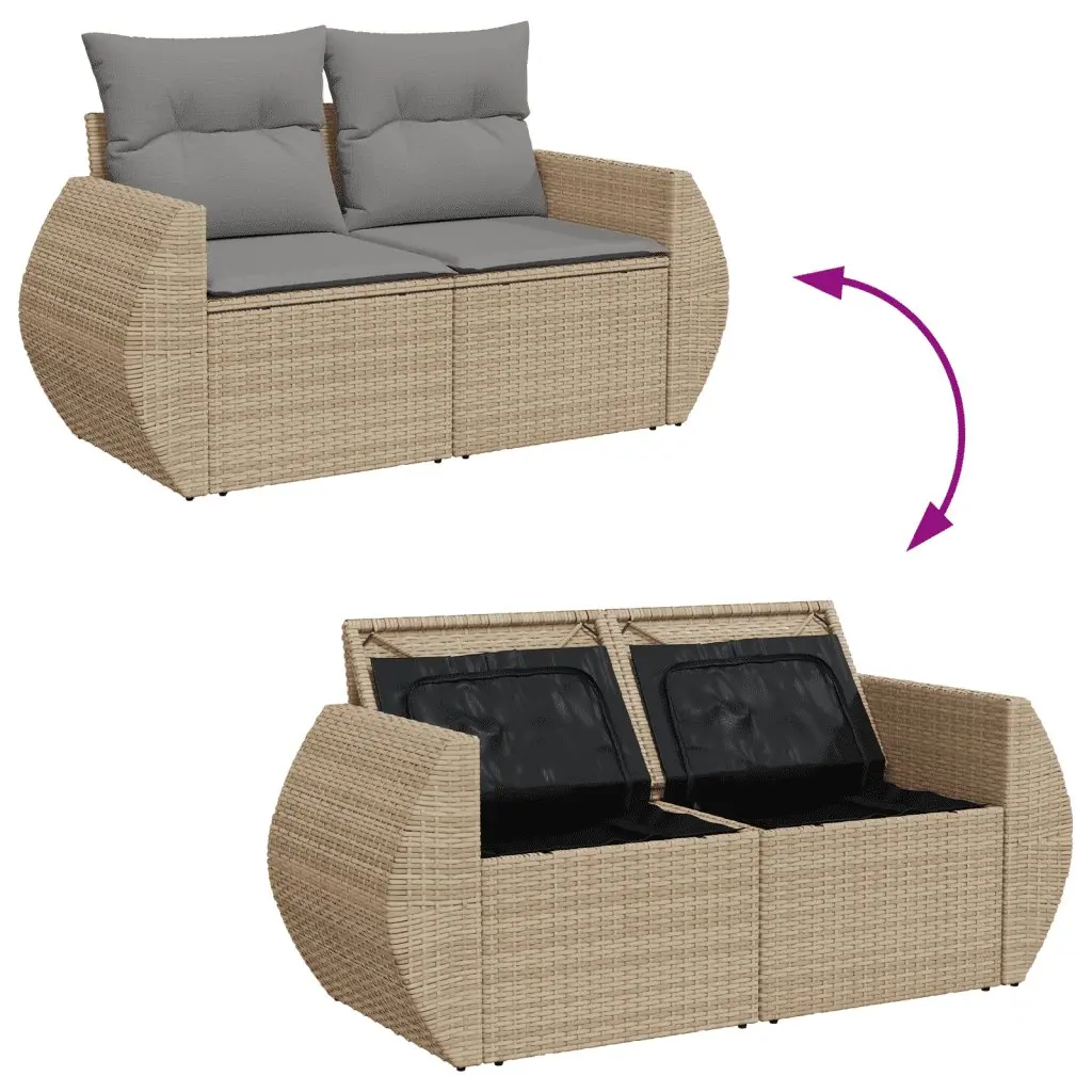 3 Piece Garden Sofa Set Outdoor Furniture PE Rattan Beige with Cushions