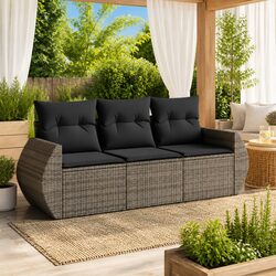 Garden Sofa Set 3 Piece Outdoor Furniture Grey Poly Rattan Modular with
