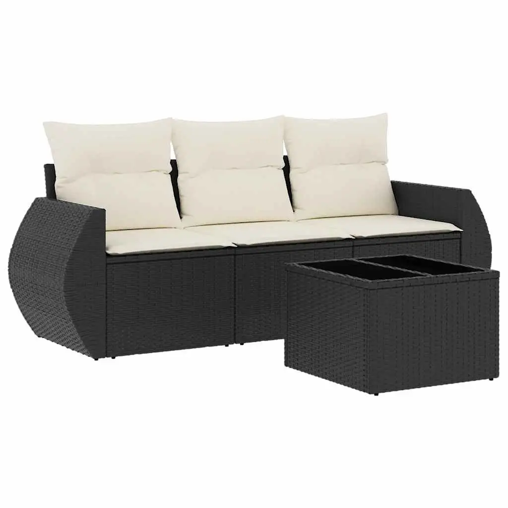 4 Piece Outdoor Garden Sofa Set Black Poly Rattan Patio Furniture with Cushions