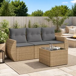 4 Piece Garden Sofa Set Beige Poly Rattan Outdoor Furniture Patio with Cushions