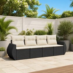 Garden Sofa Set 4 Piece Outdoor Furniture Black Poly Rattan Patio Sectional