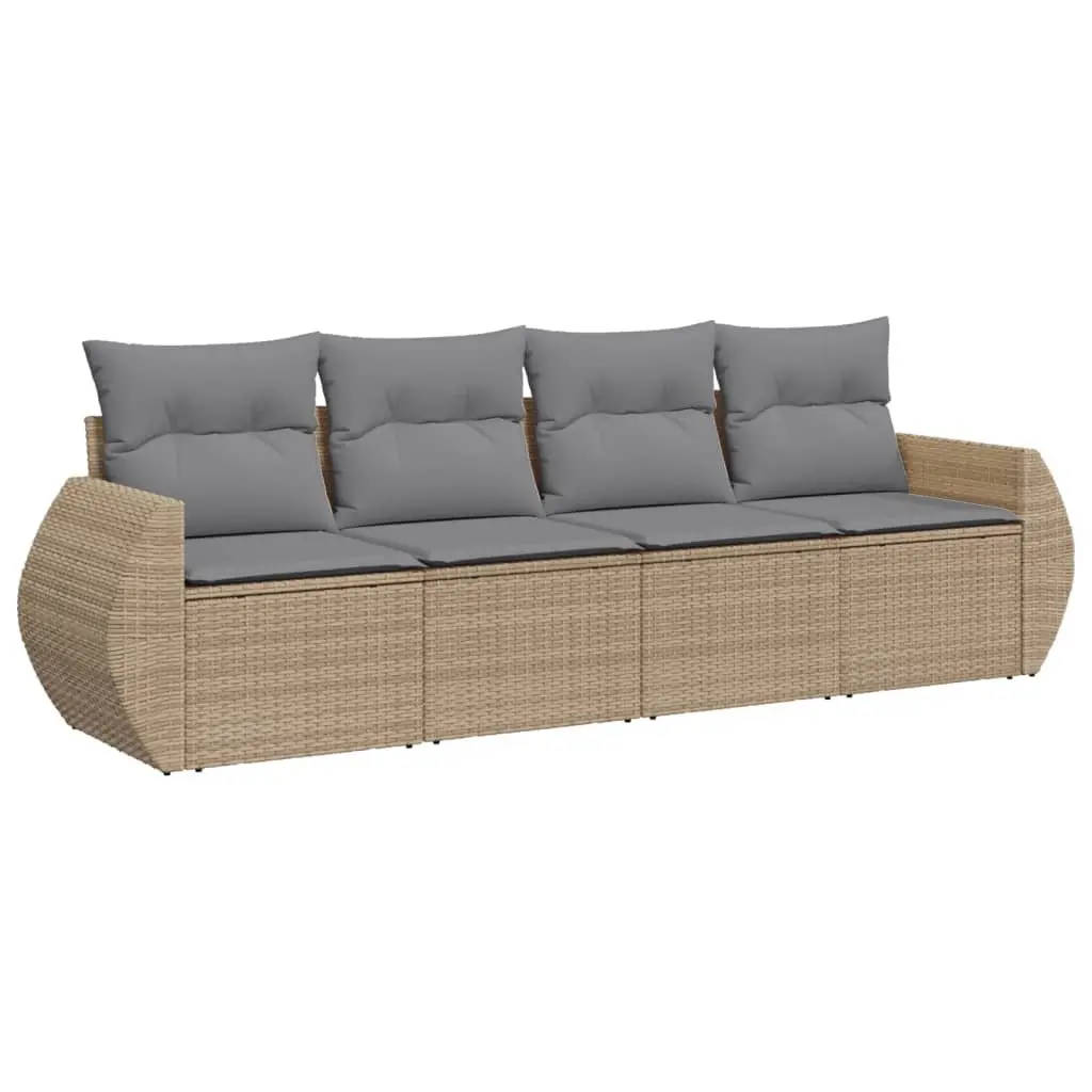 4 Piece Garden Sofa Set with Cushions Beige PE Rattan Outdoor Furniture