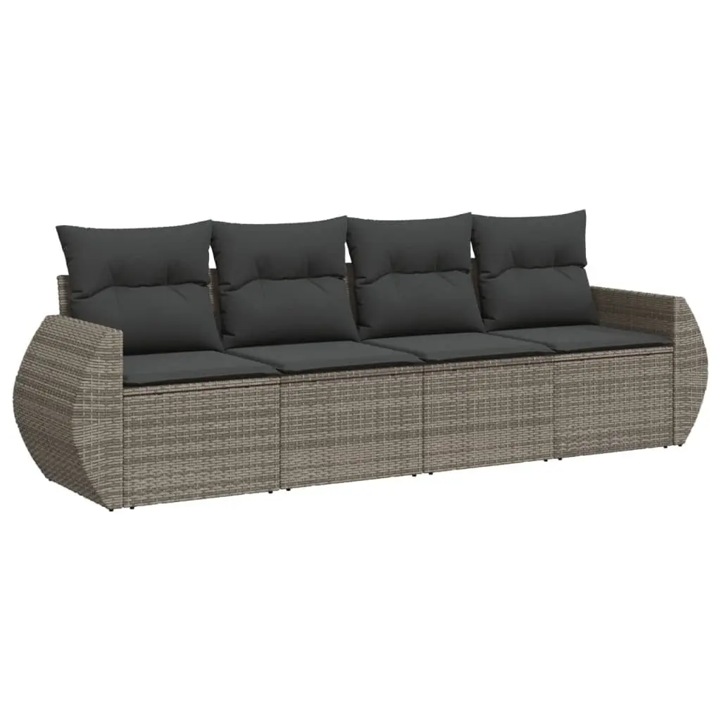 4 Piece Garden Sofa Set Grey PE Rattan Outdoor Furniture with Storage and Cushions