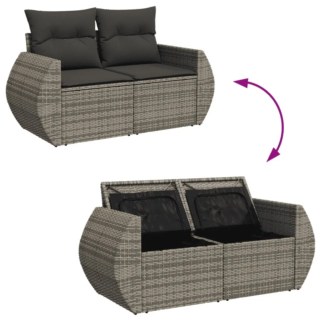 4 Piece Garden Sofa Set Grey PE Rattan Outdoor Furniture with Storage and Cushions