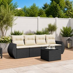 Garden Sofa Set 5 Piece Outdoor Furniture Patio Black PE Rattan with Cushions