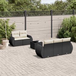 Garden Sofa Set 6 Piece Outdoor Furniture Black Poly Rattan Patio Seating with
