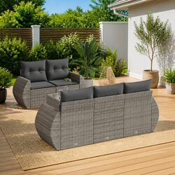 Garden Sofa Set 6 Piece Outdoor Furniture Grey Poly Rattan Patio Sectional