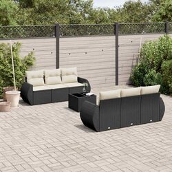 7 Piece Outdoor Garden Sofa Set Black Poly Rattan Patio Furniture with Cushions