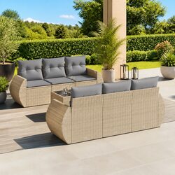 7 Piece Outdoor Sofa Set Beige Garden Furniture Patio Sectional with Storage