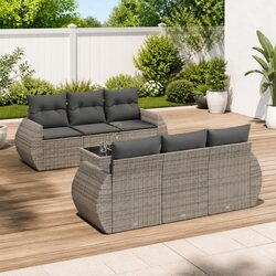 Garden Sofa Set 7 Piece Outdoor Furniture Patio Grey Poly Rattan with Cushions
