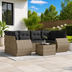 Garden Sofa Set 7 Piece Outdoor Furniture Grey Poly Rattan Patio Seating with