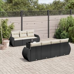 Garden Sofa Set 8 Piece Outdoor Furniture Black Poly Rattan Modular Patio Lounge