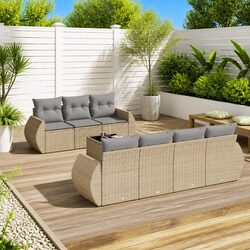 Outdoor Garden Sofa Set 8 Piece Beige Poly Rattan Patio Furniture with Storage