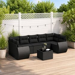 Garden Sofa Set 8 Piece Outdoor Furniture Black Poly Rattan Patio Seating with