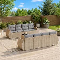 Garden Sofa Set 9 Piece Outdoor Furniture Beige Poly Rattan Patio Lounge Modular