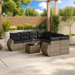 Garden Sofa Set 9 Piece Outdoor Patio Furniture Grey Poly Rattan with Storage