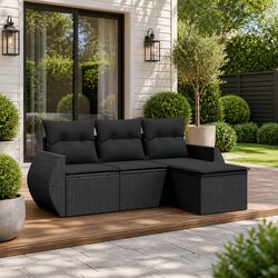Garden Sofa Set 4 Piece Outdoor Furniture Patio Seating Black Poly Rattan
