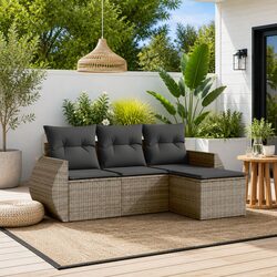 4 Piece Garden Sofa Set Grey Poly Rattan Outdoor Furniture Patio Sectional