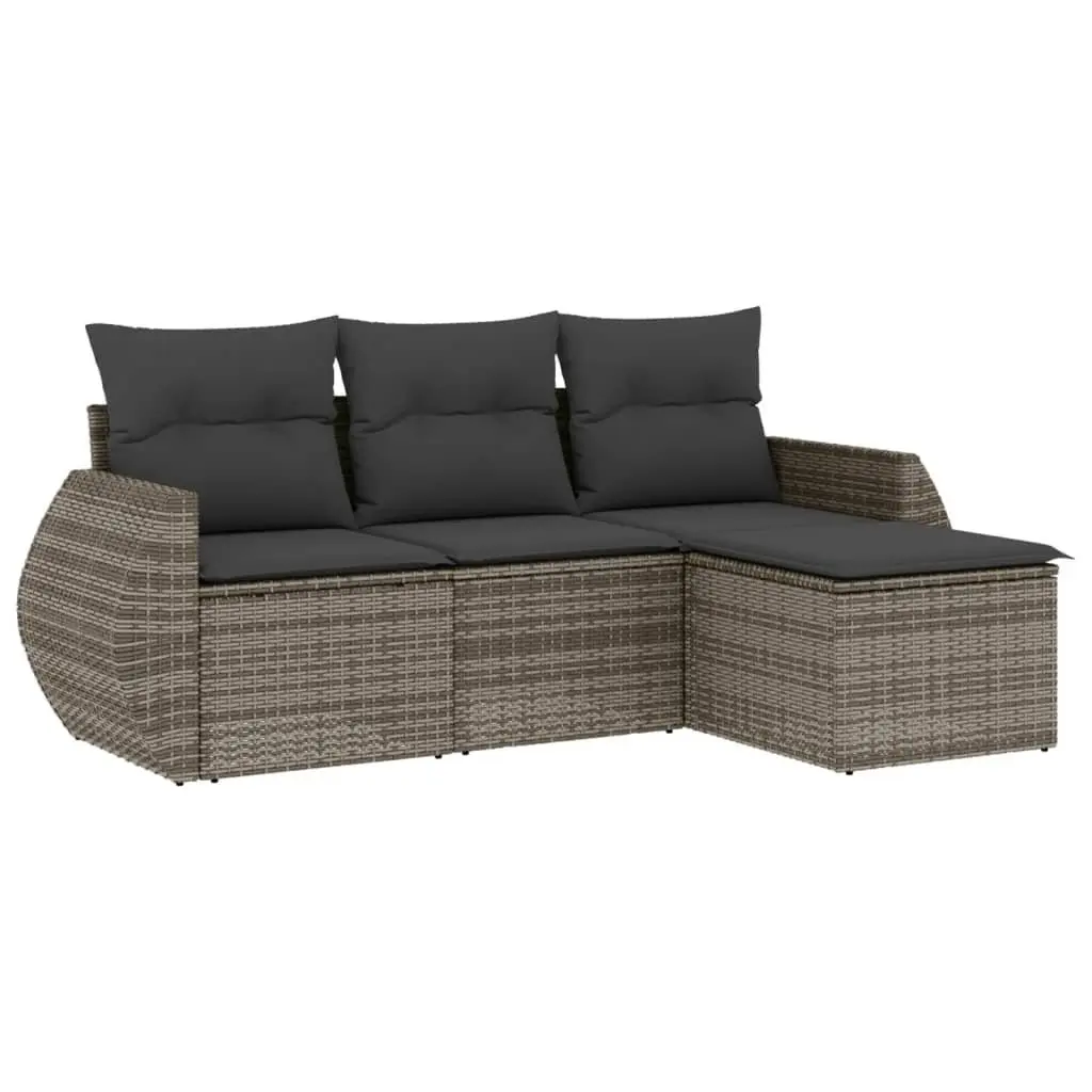 4 Piece Garden Sofa Set Grey Poly Rattan Outdoor Furniture