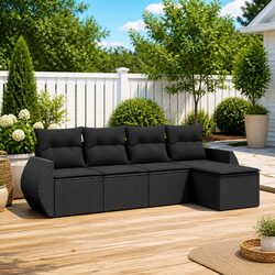 Garden Sofa Set 5 Piece Outdoor Furniture Black Poly Rattan Patio Seating