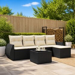 Garden Sofa Set 6 Piece Black Poly Rattan Outdoor Furniture Patio Seating With