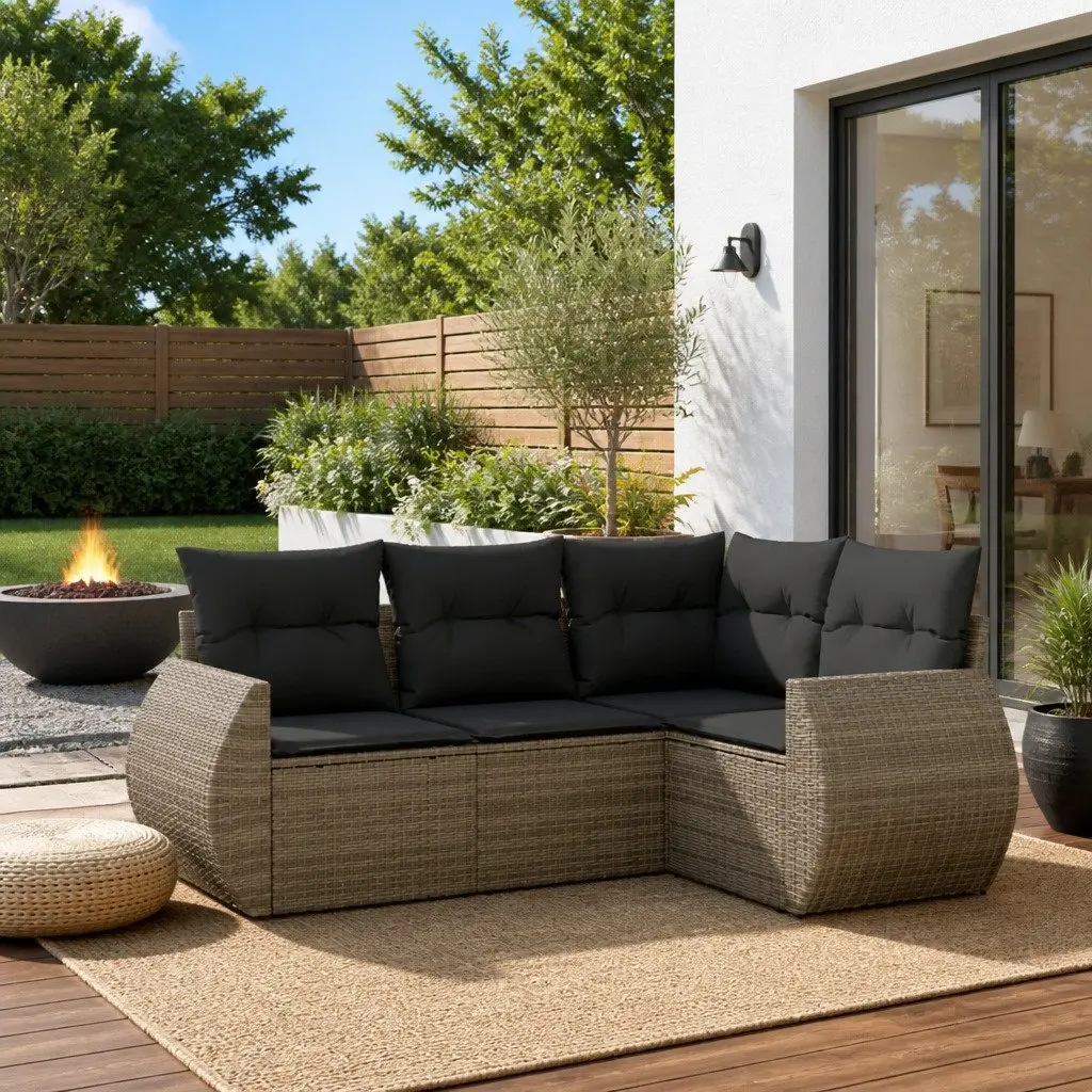 4 Piece Garden Sofa Set with Storage Cushions Grey Outdoor Furniture Patio