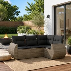 4 Piece Garden Sofa Set with Storage Cushions Grey Outdoor Furniture Patio