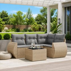 5 Piece Garden Sofa Set Beige Outdoor Furniture Patio Lounge with Cushions