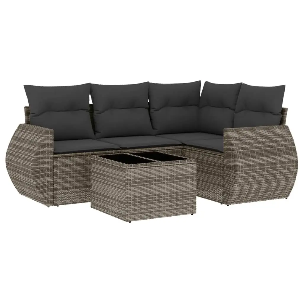 5 Piece Outdoor Garden Sofa Set with Storage Grey Poly Rattan Patio Furniture