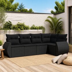Garden Sofa Set 5 Piece Outdoor Patio Furniture Black Poly Rattan Modular With