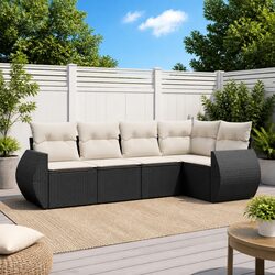 Garden Sofa Set 5 Piece Outdoor Furniture Black Poly Rattan Patio Lounge with