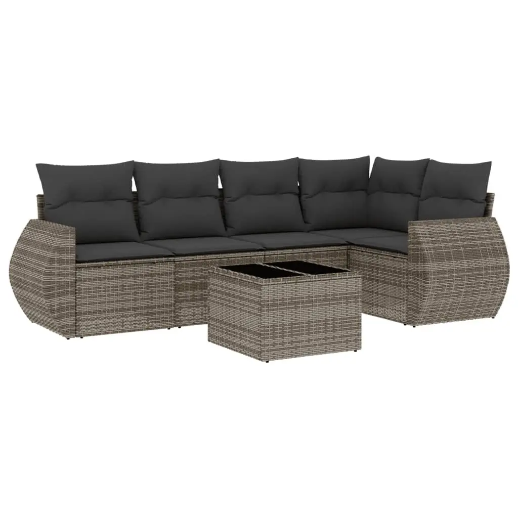 6 Piece Outdoor Garden Sofa Set with Storage Cushions Grey Poly Rattan Patio